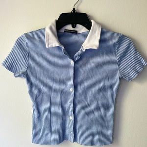 Blue and White Striped Brandy Melville Polo